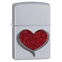 Zippo satin ốp nổi men đỏ hình trái tim - Mã SP: ZPC2006