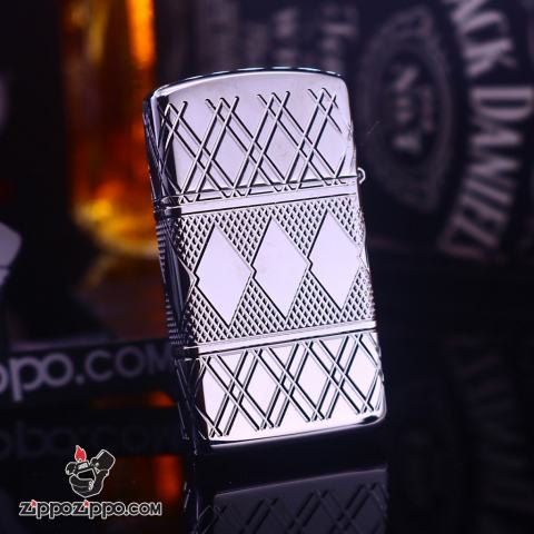 Zippo Slim Armor họa tiết kim cương gằn viên pha lê trắng