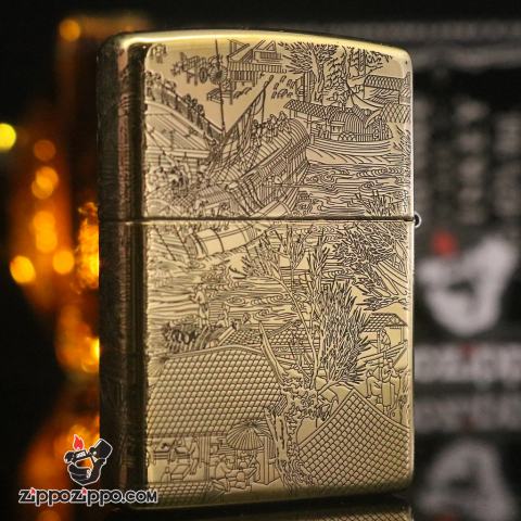 Zippo thuyền ngoài khơi khắc xung quanh