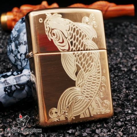 Zippo vàng khắc cá chép bản armor